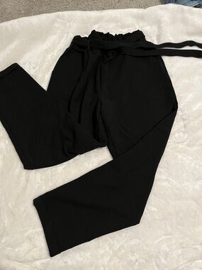 SO Black Paperbag Wide-Leg Tie Pants